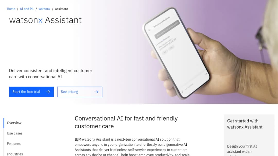 IBM watsonx Assistant screenshot