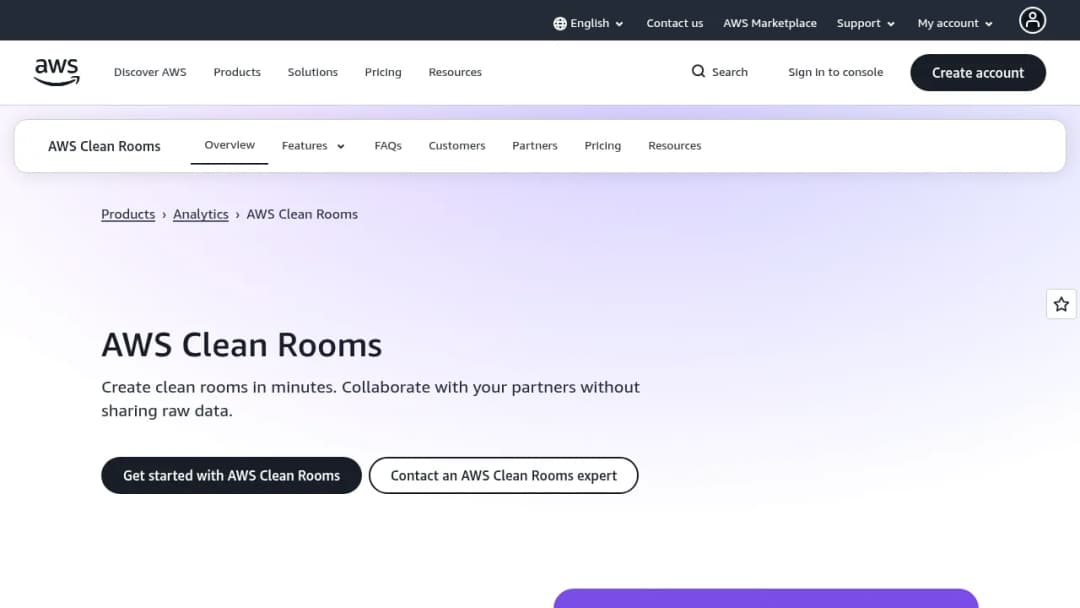 AWS Clean Rooms screenshot
