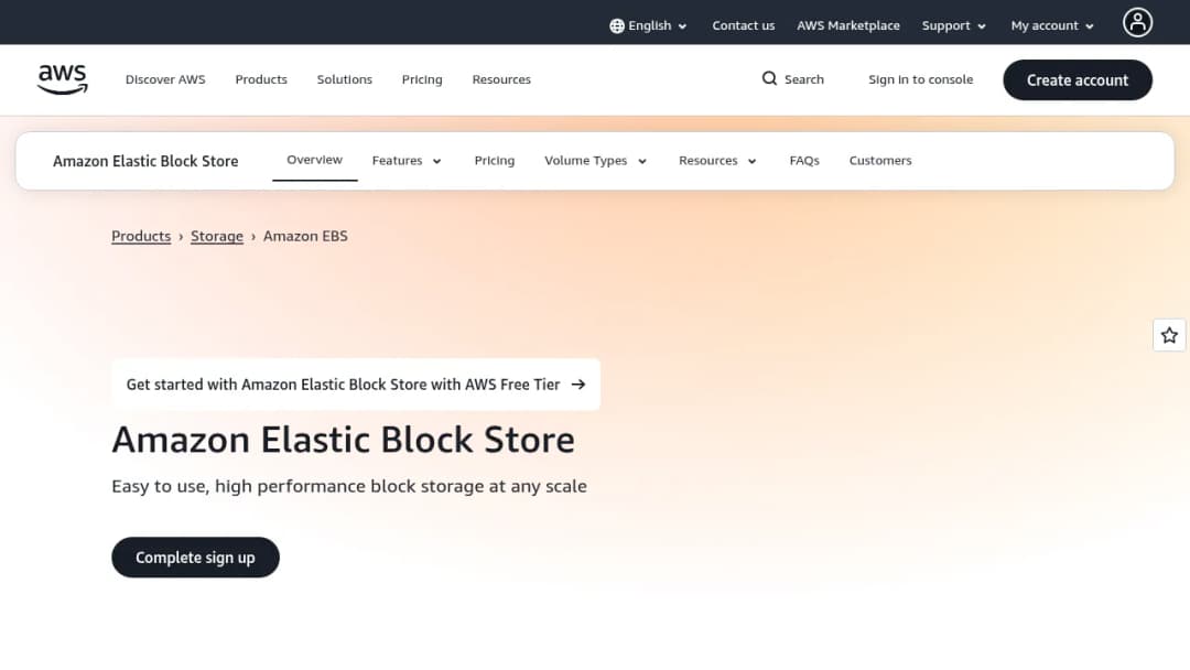 Amazon Elastic Block Store (EBS) screenshot