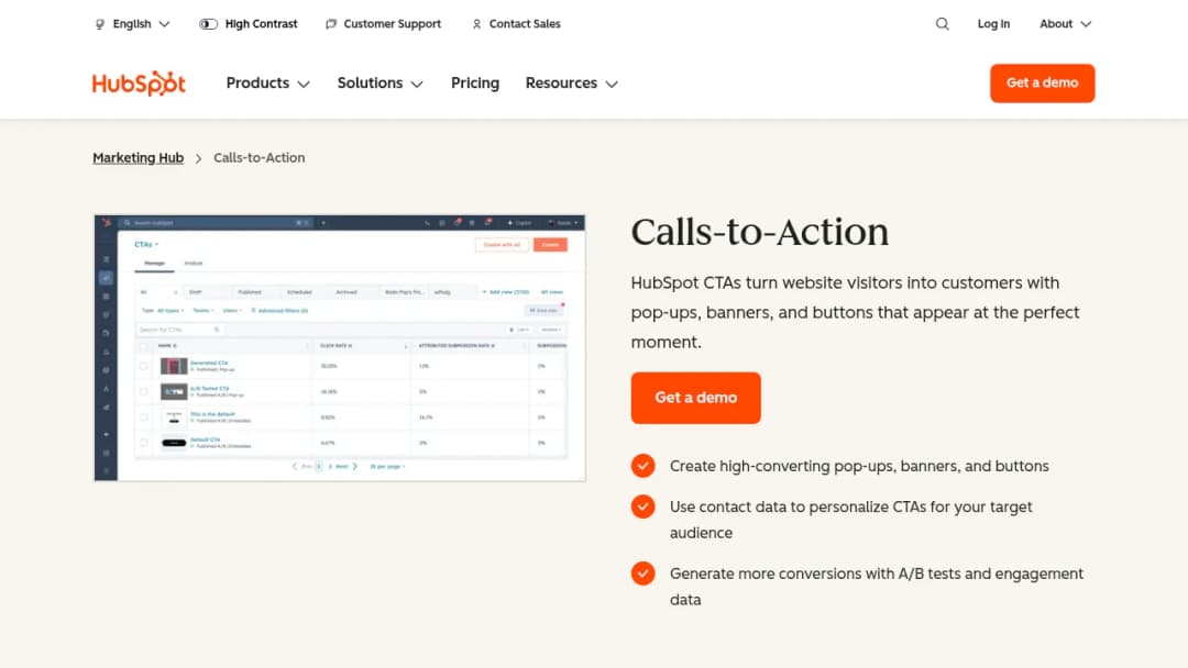 HubSpot Calls-to-Action screenshot