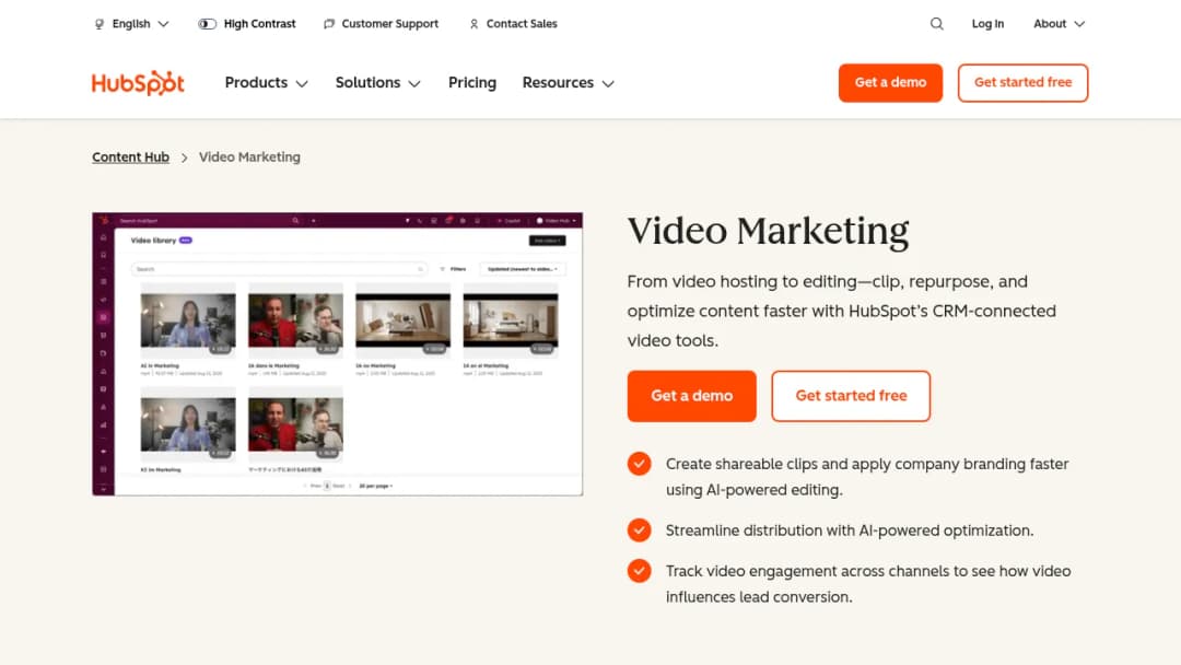 HubSpot Video Marketing screenshot