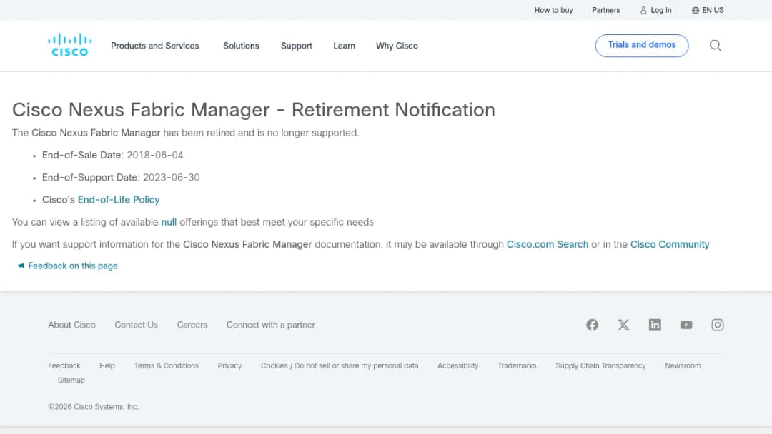 Cisco Fabric Manager screenshot