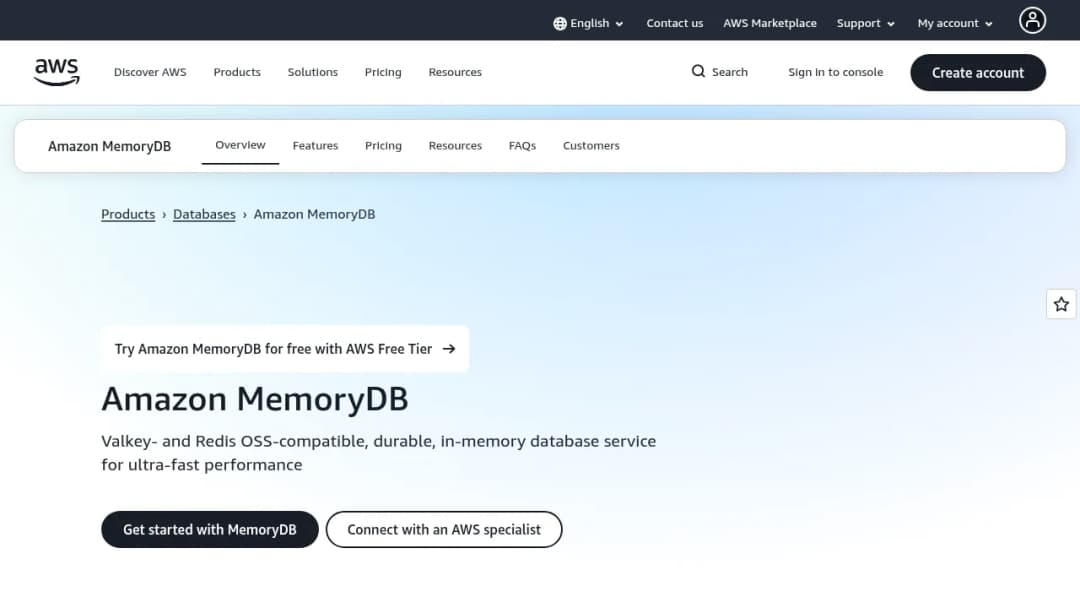 Amazon MemoryDB screenshot
