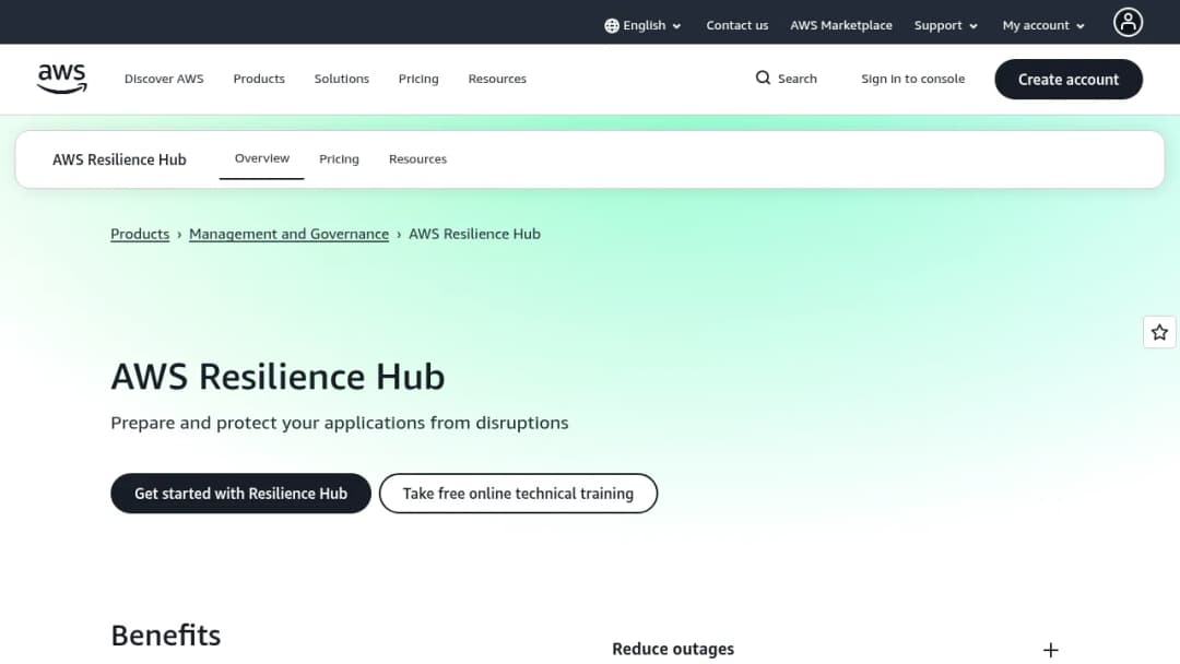 AWS Resilience Hub screenshot