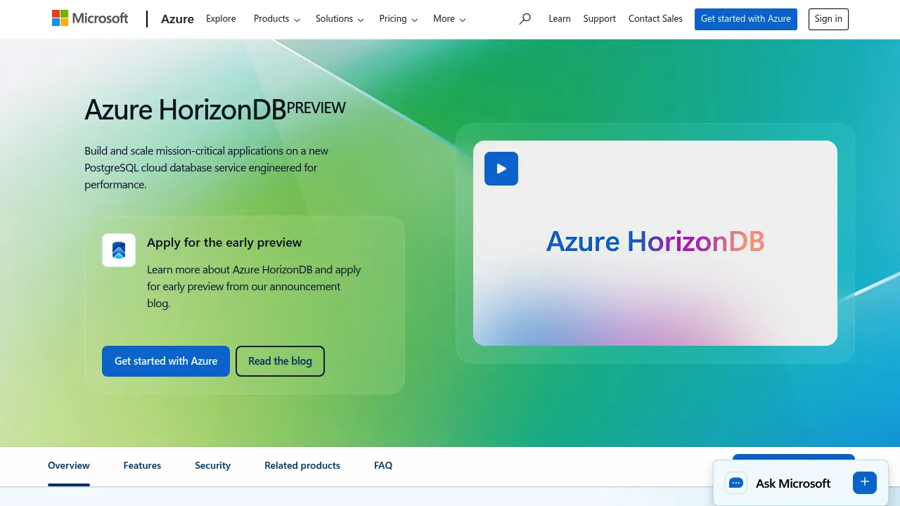 Azure HorizonDB for PostgreSQL screenshot