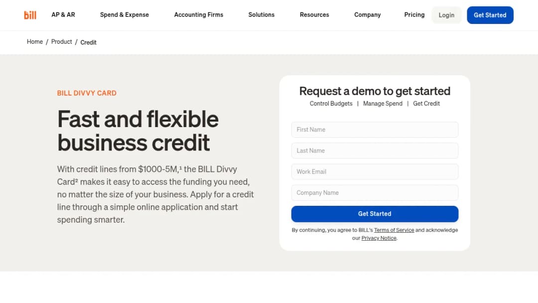 Bill.com Business Credit screenshot