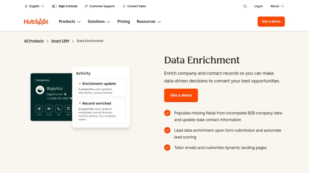 HubSpot Data Enrichment screenshot
