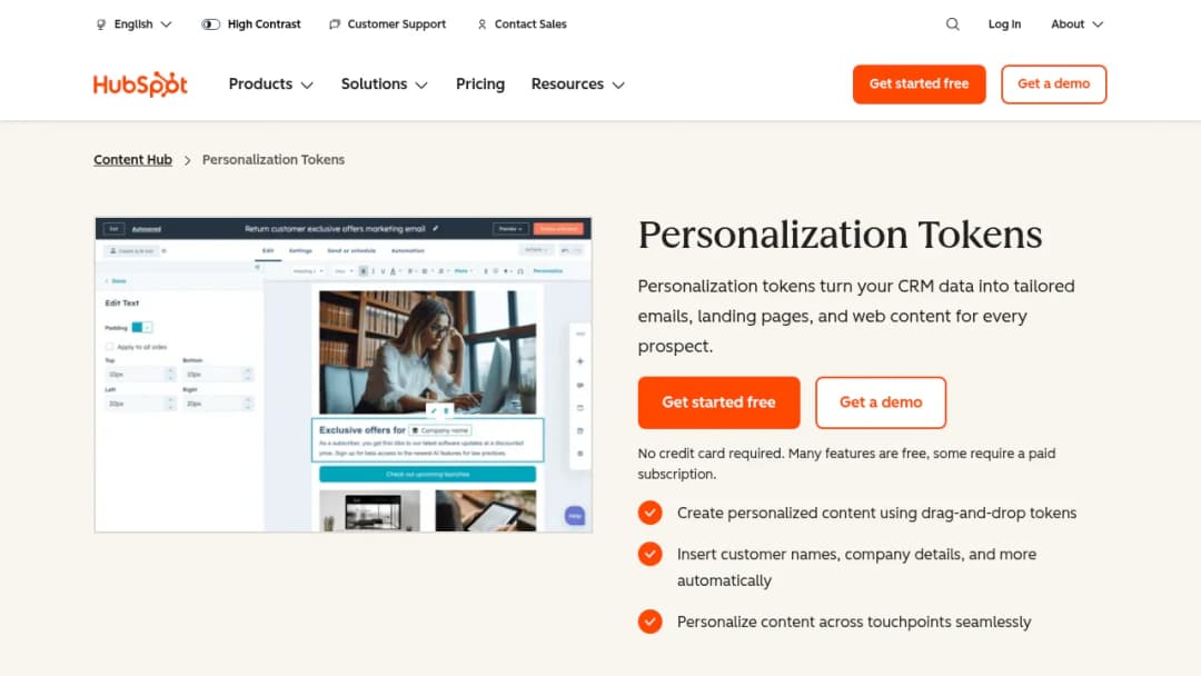 HubSpot Content Personalization screenshot