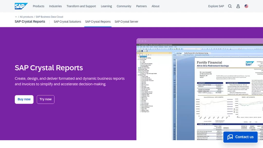 SAP Crystal Reports screenshot