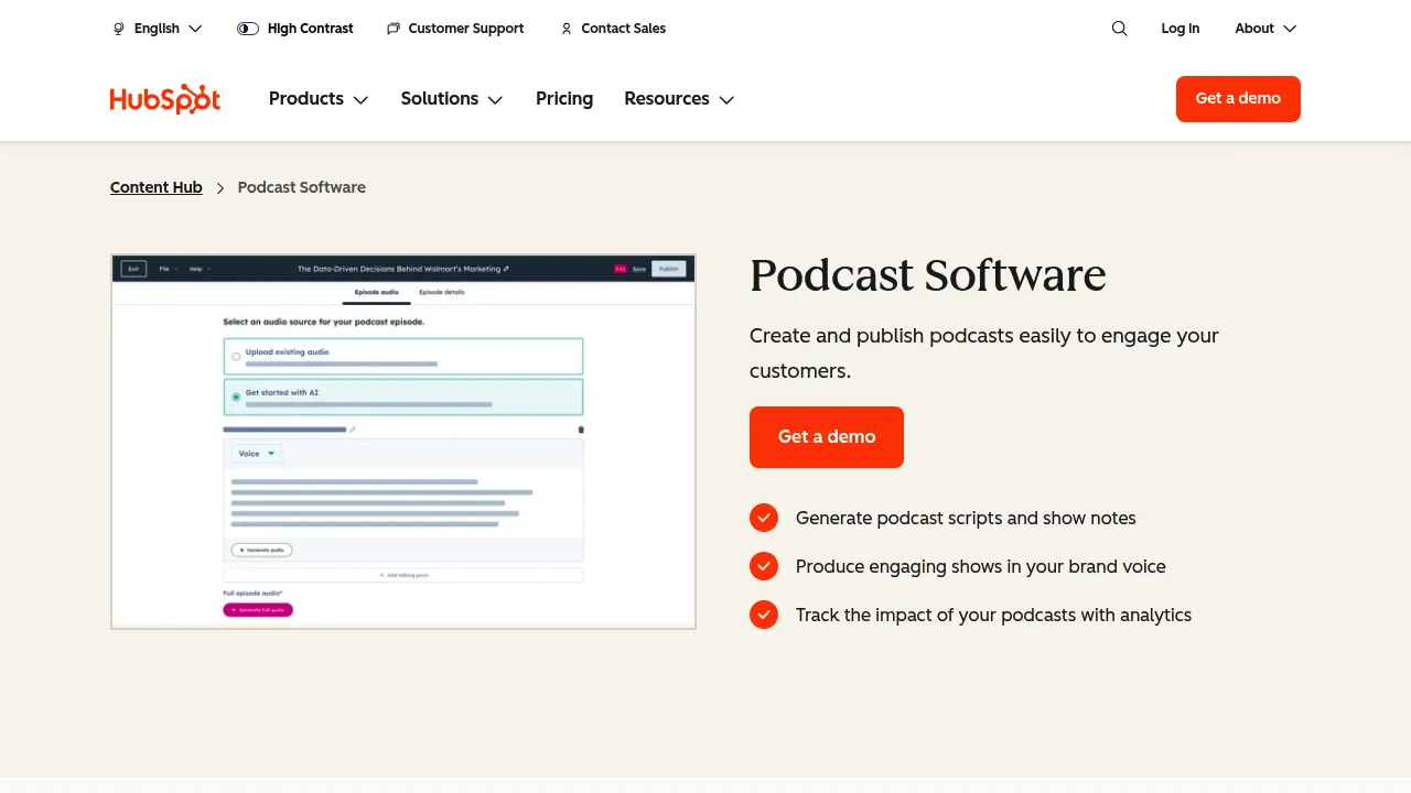 HubSpot Podcast Software screenshot
