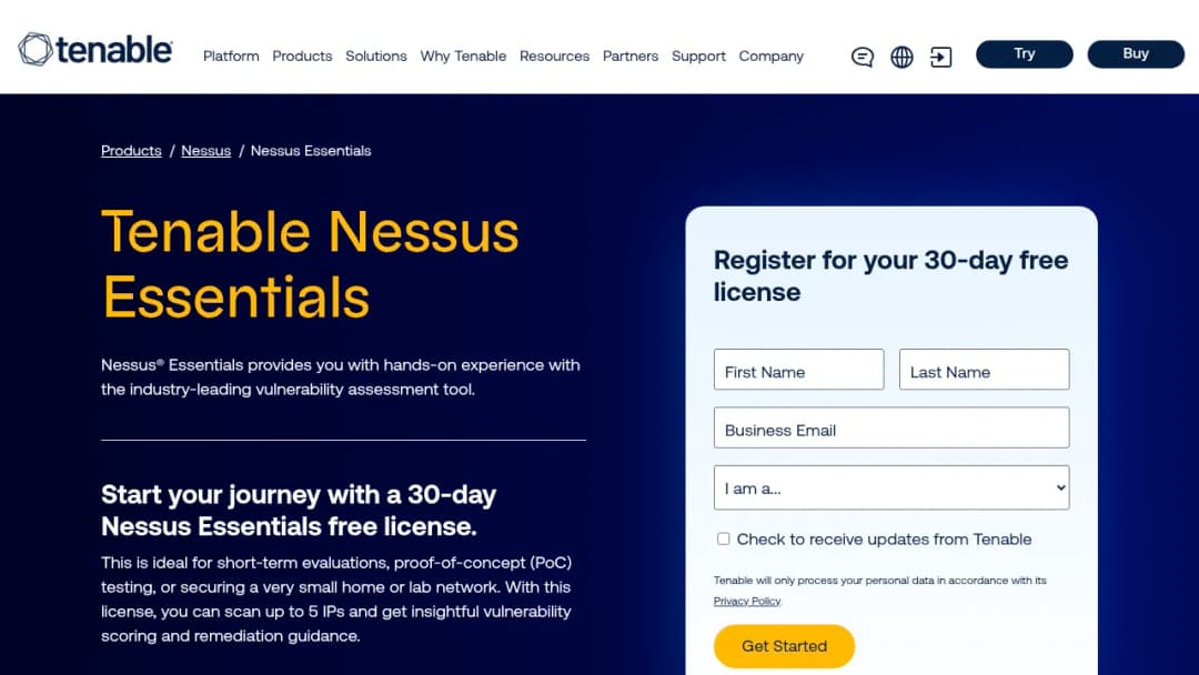 Tenable Nessus Essentials screenshot