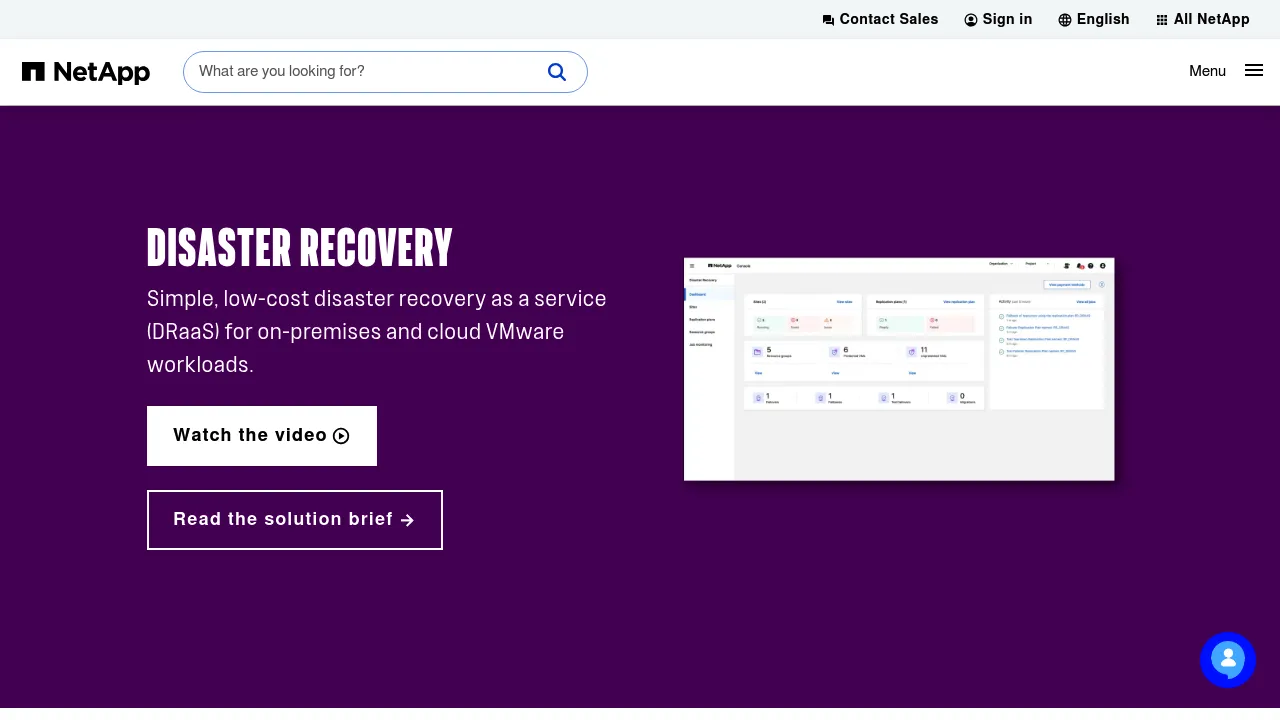 NetApp Disaster Recovery screenshot
