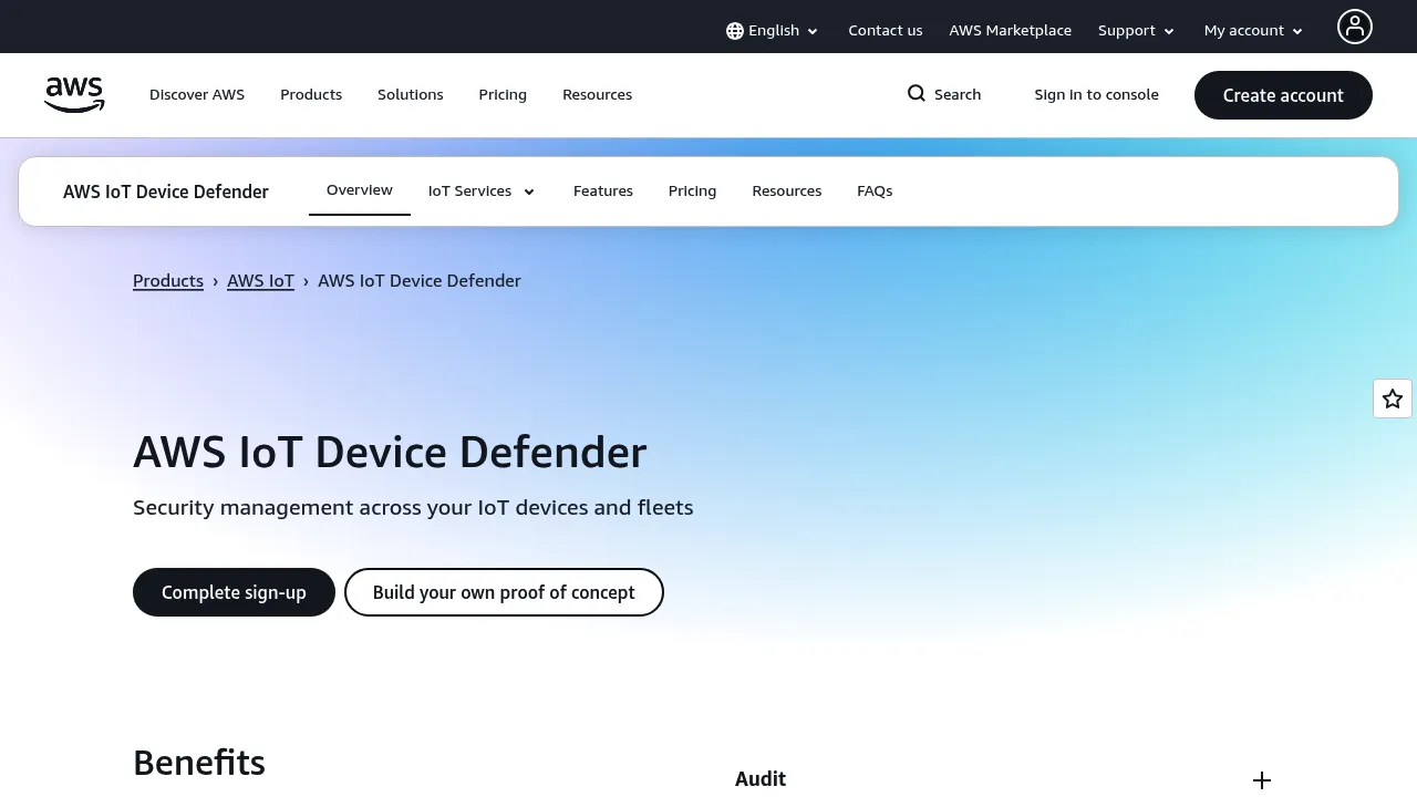 AWS IoT Device Defender screenshot