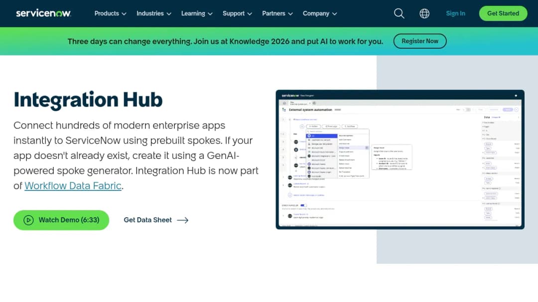 ServiceNow Integration Hub screenshot