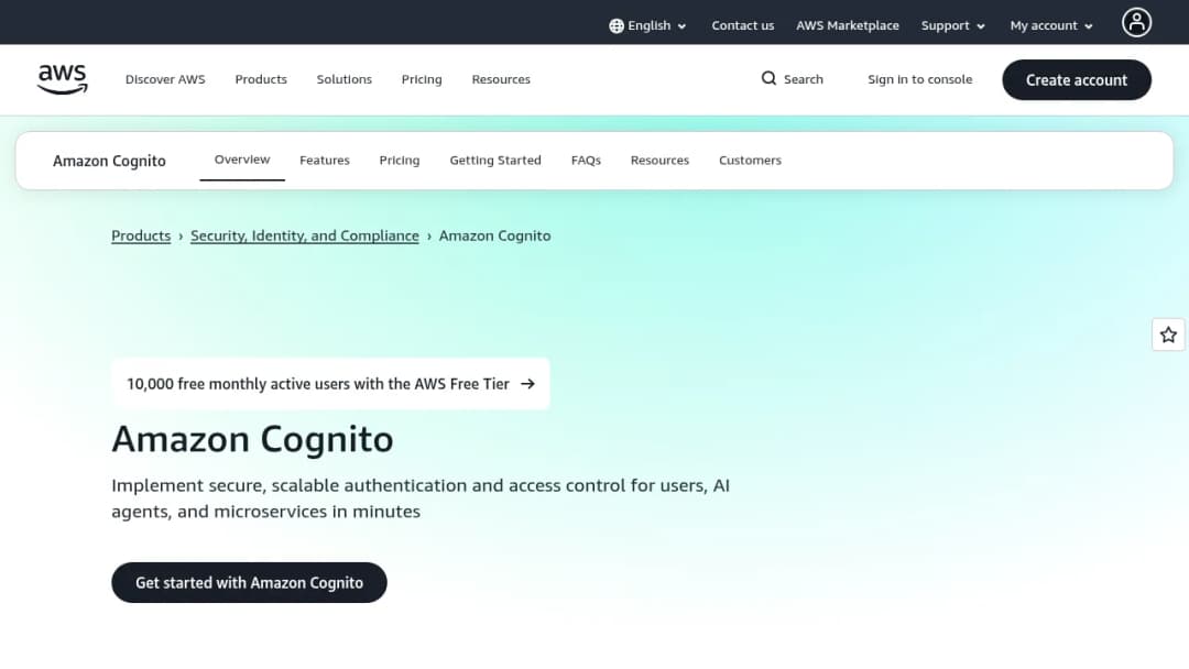 Amazon Cognito screenshot