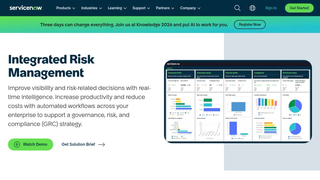 ServiceNow Integrated Risk Management screenshot