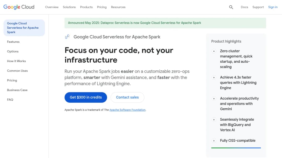 Google Google Cloud Serverless for Apache Spark screenshot