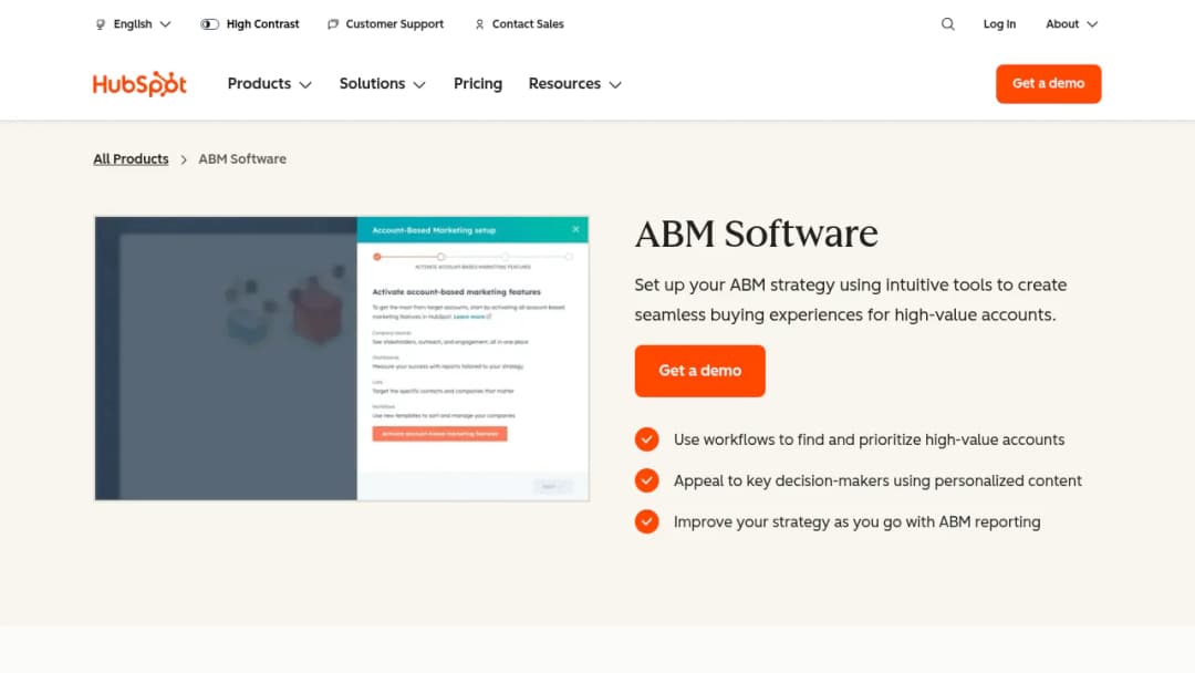 HubSpot ABM Software screenshot