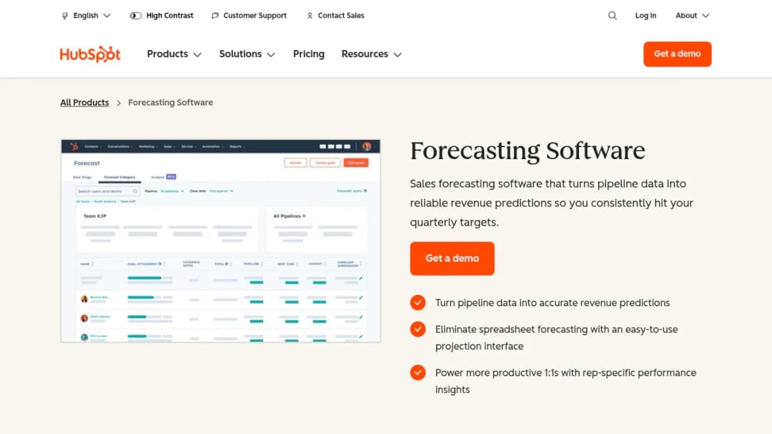 HubSpot Forecasting Software screenshot