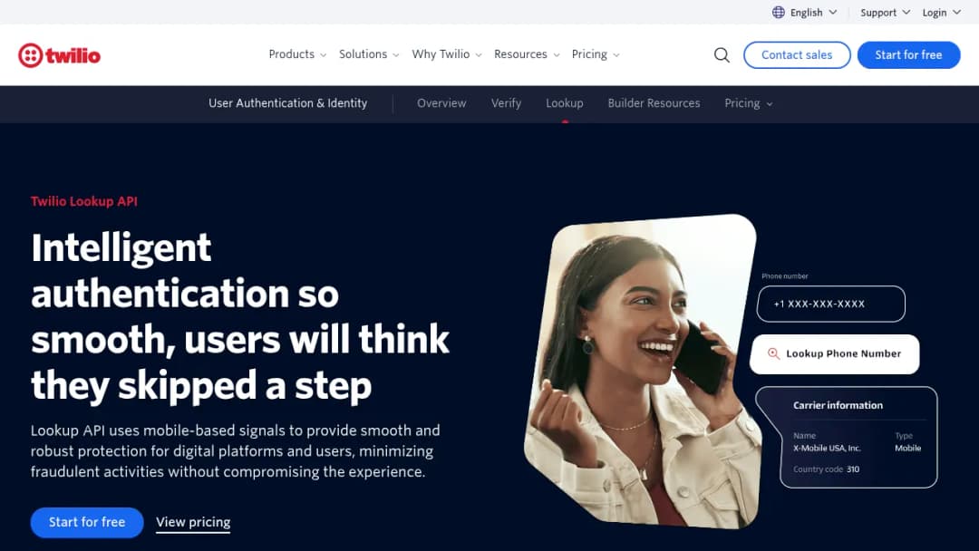 Twilio Lookup screenshot