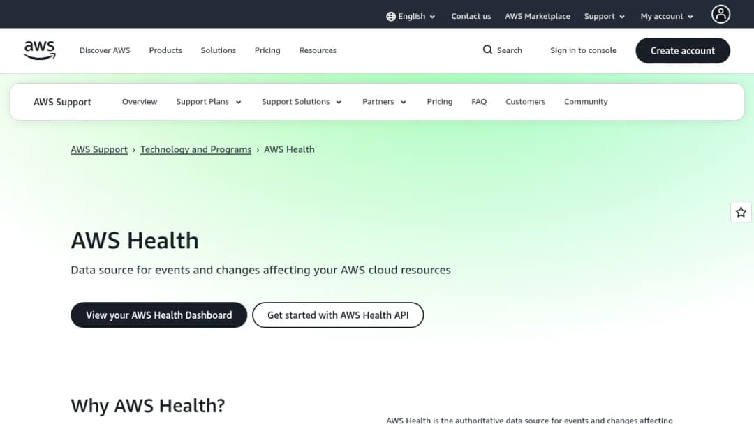 AWS Health screenshot