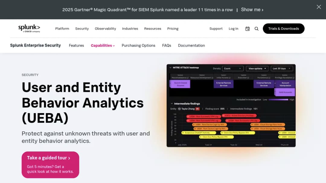 Splunk User Behavior Analytics screenshot