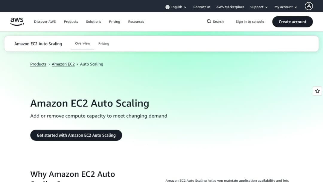 Amazon EC2 Auto Scaling screenshot