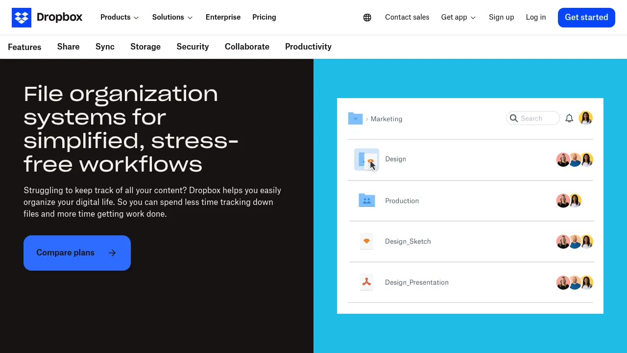 Dropbox File and folder organization screenshot
