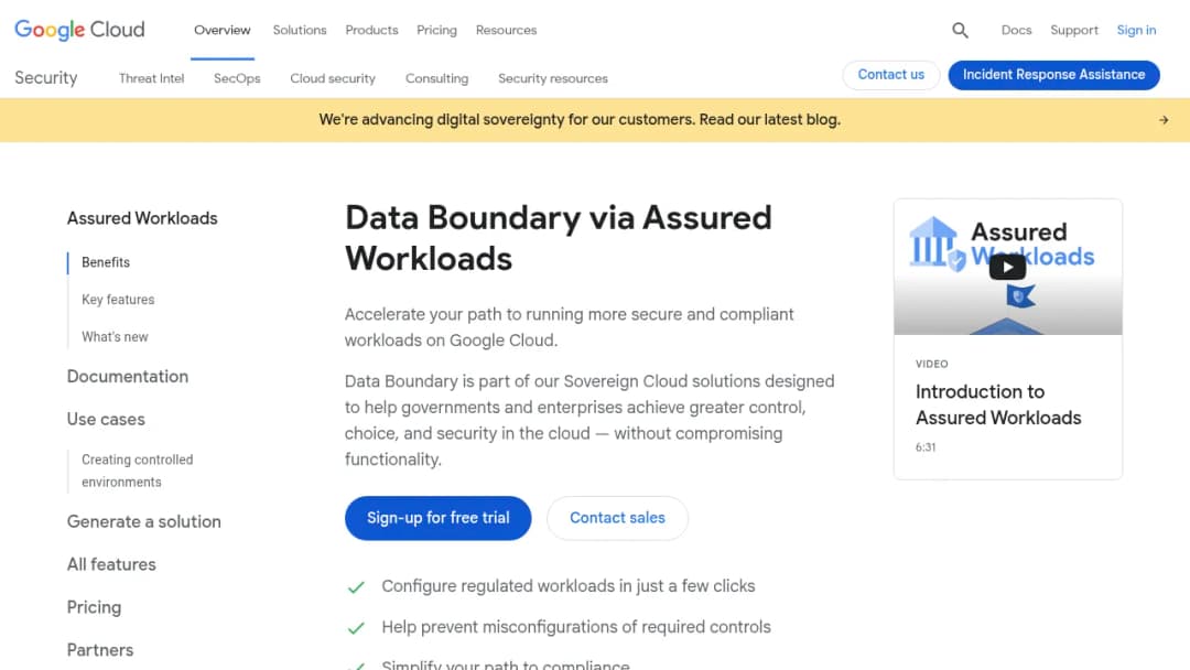 Google Assured Workloads screenshot