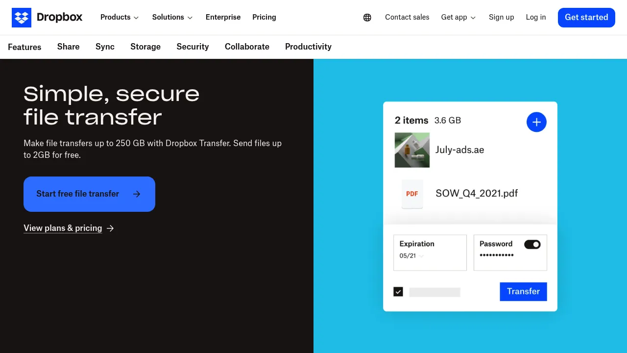 Dropbox File transfer screenshot