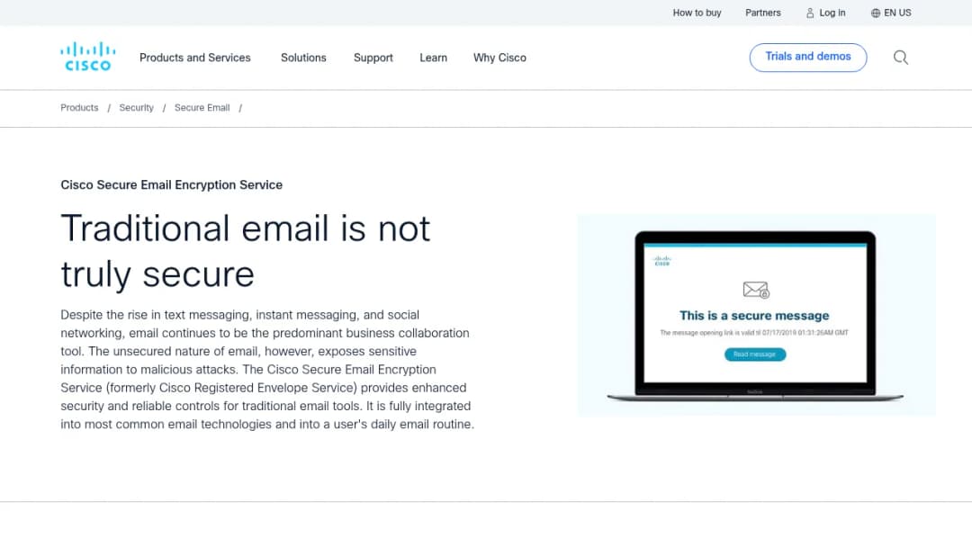 Cisco Registered Envelope Service screenshot