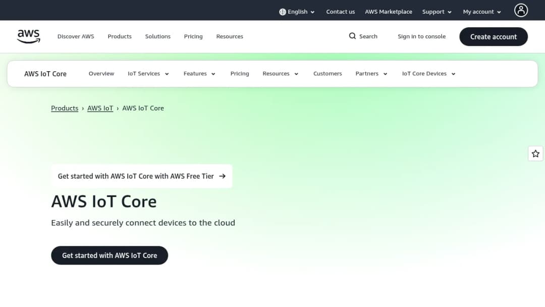 AWS IoT Core screenshot