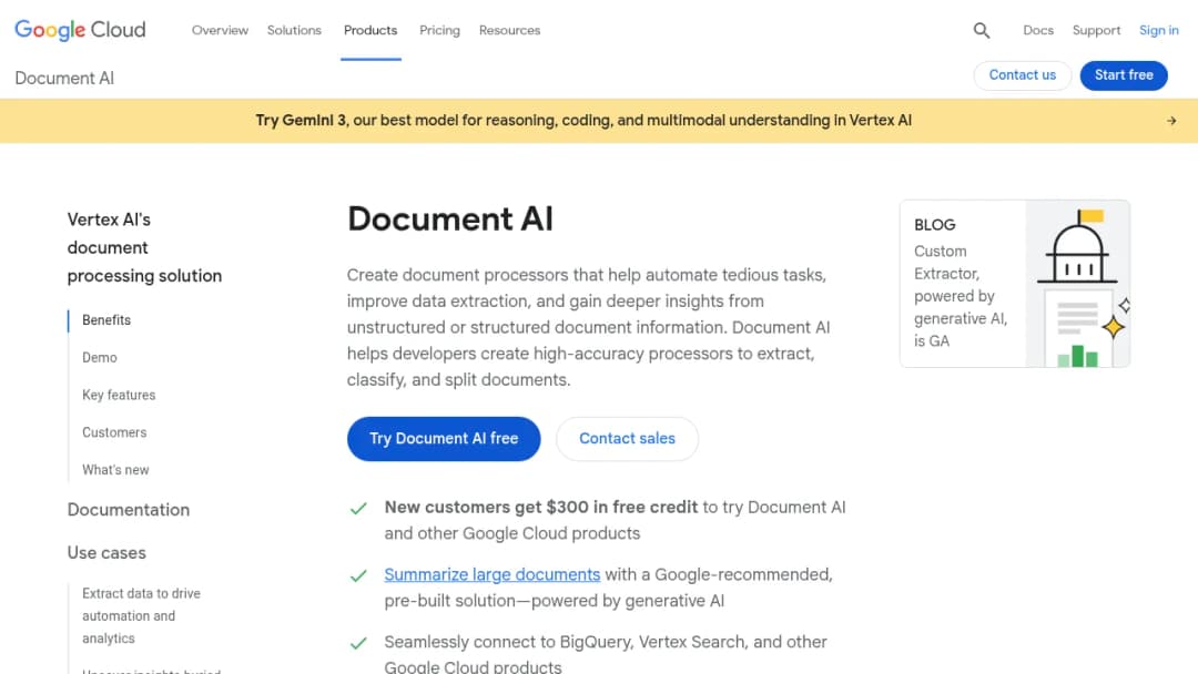 Google Document AI screenshot