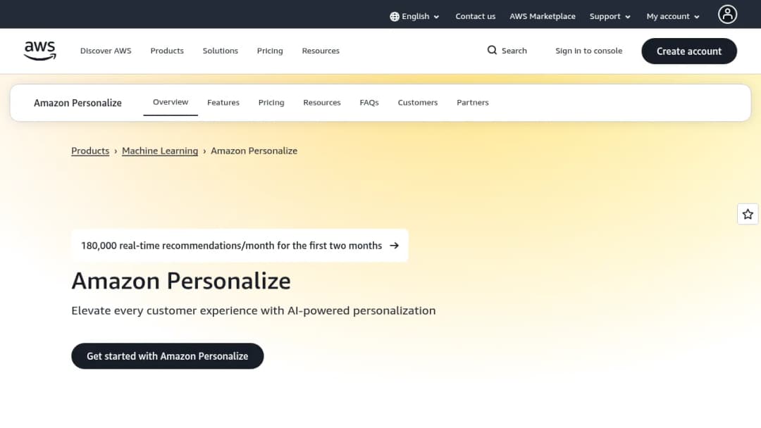 Amazon Personalize screenshot