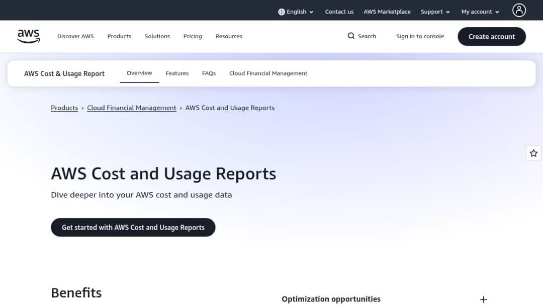 AWS Cost and Usage Report screenshot