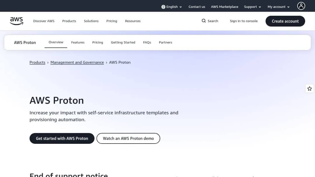 AWS Proton screenshot