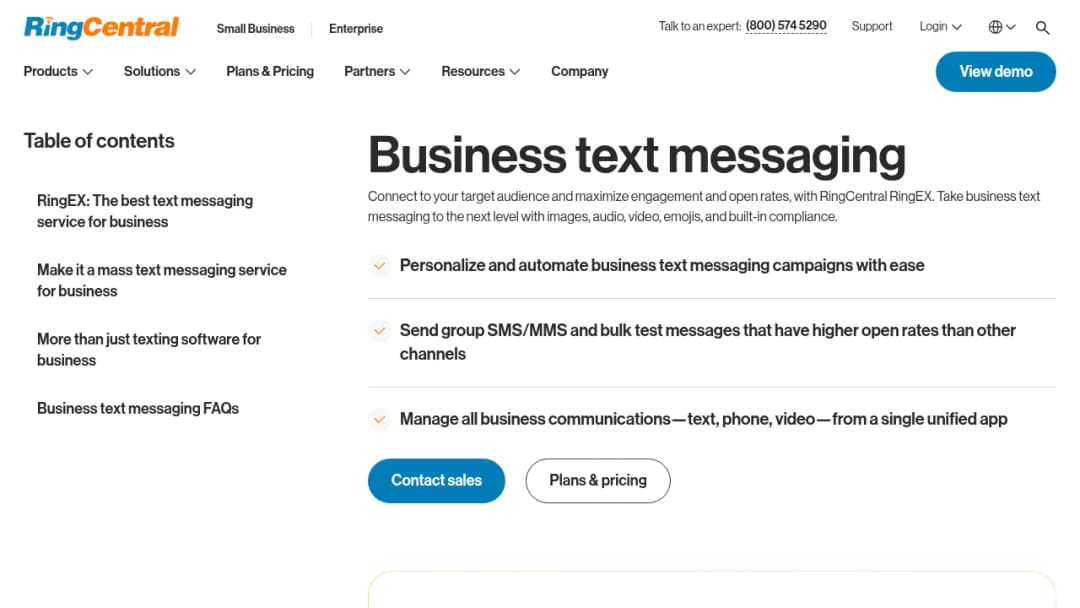 RingCentral Business SMS screenshot