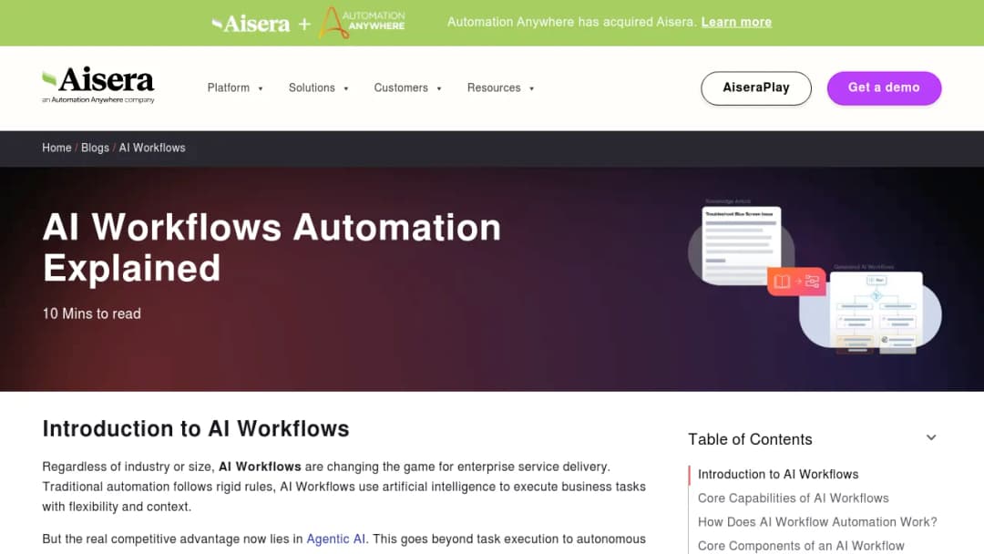 Aisera AI Workflow Builder screenshot