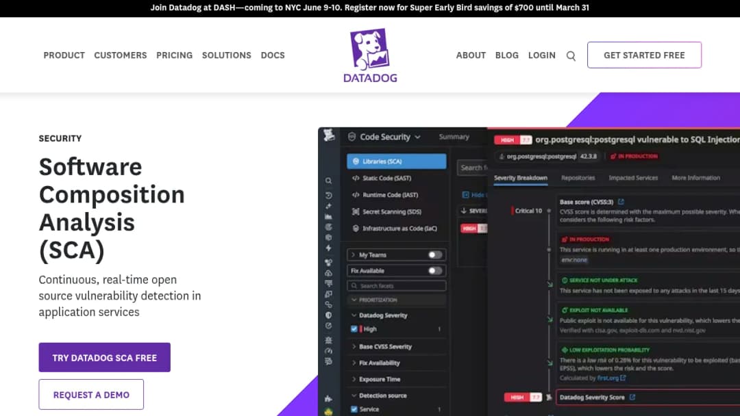 Datadog Software Composition Analysis screenshot