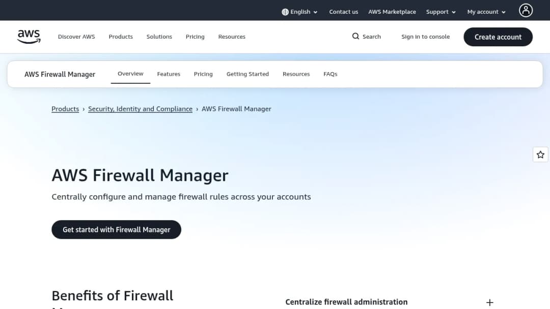 AWS Firewall Manager screenshot