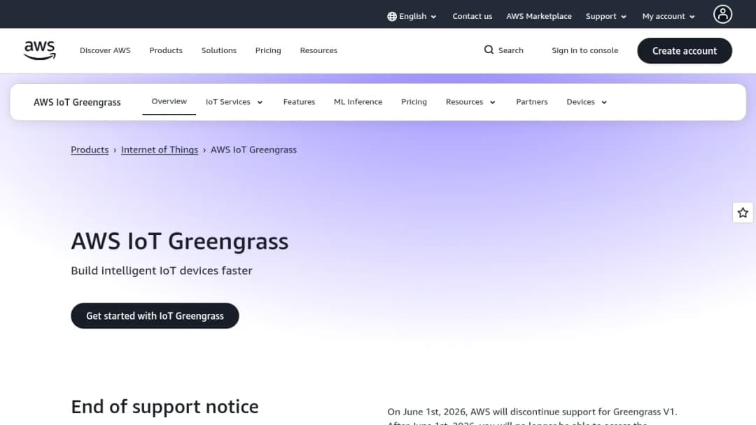 AWS IoT Greengrass screenshot