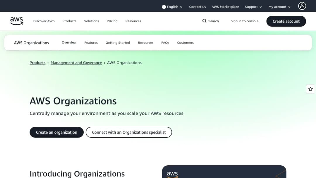 AWS Organizations screenshot