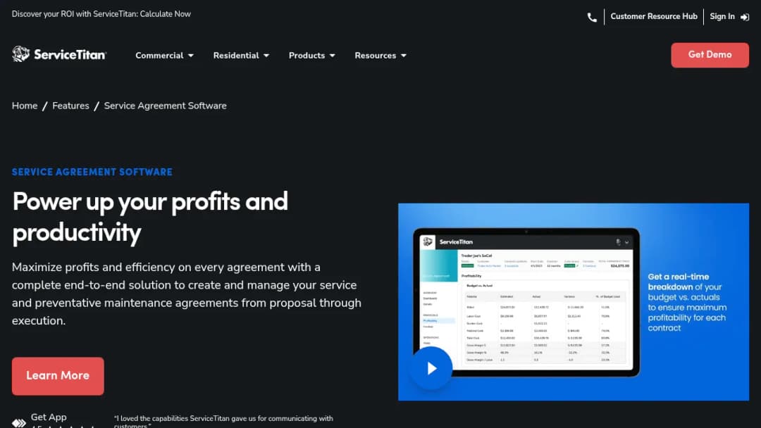 ServiceTitan Service Agreements screenshot