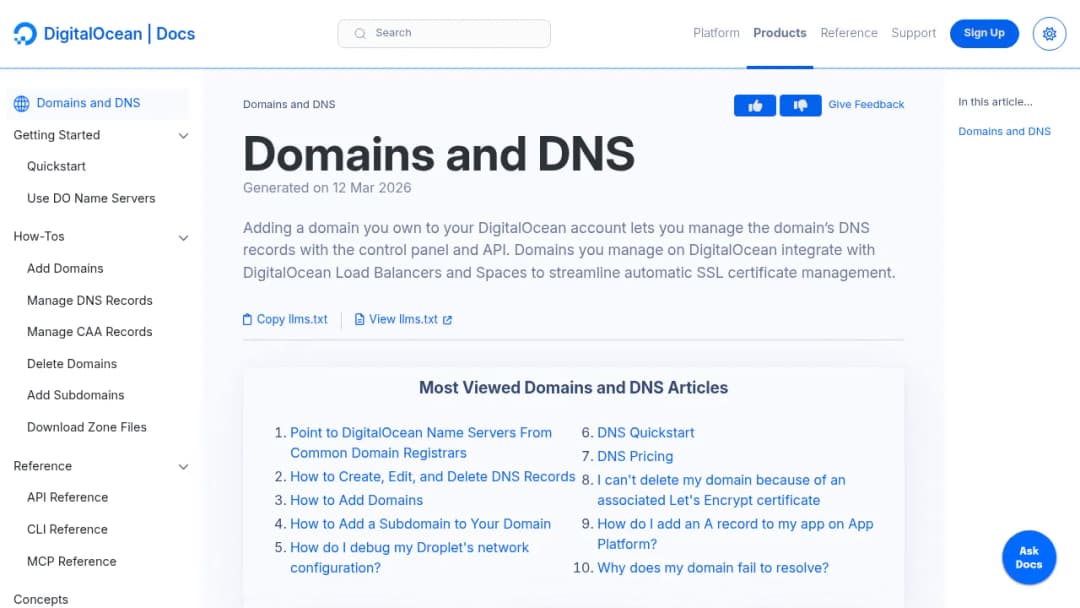 DigitalOcean DNS screenshot