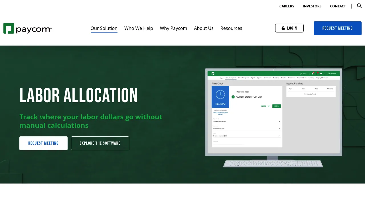 Paycom Labor Allocation screenshot