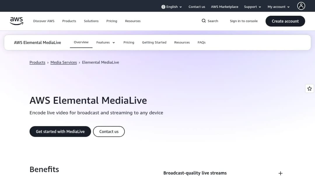 AWS Elemental MediaLive screenshot