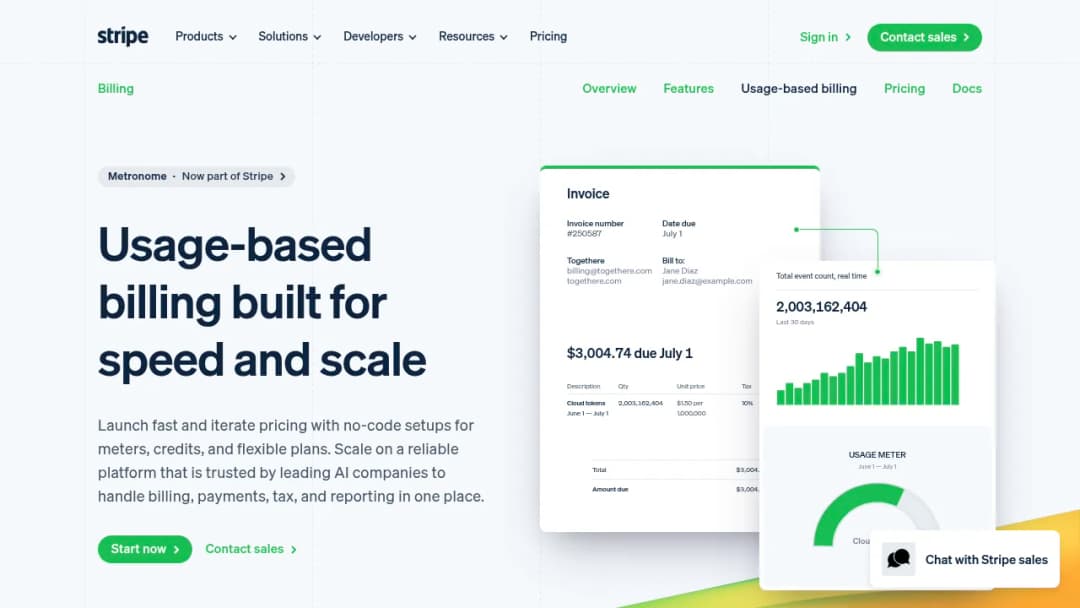 Stripe Usage-based billing screenshot