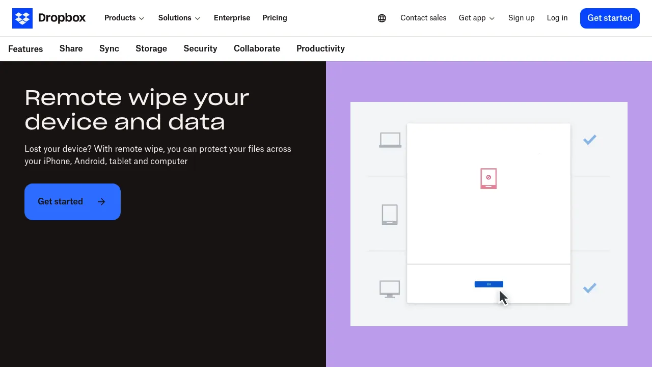 Dropbox Remote wipe screenshot