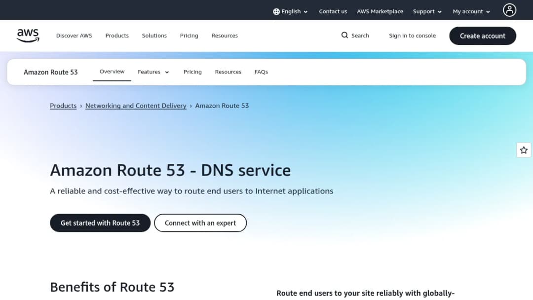 Amazon Route 53 screenshot