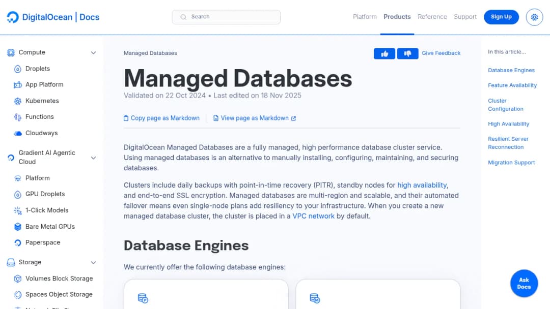 DigitalOcean Managed Databases screenshot